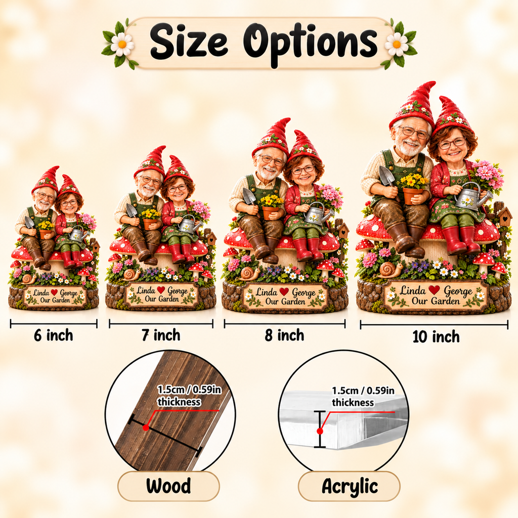Personalized garden gnome couple 06 size guide