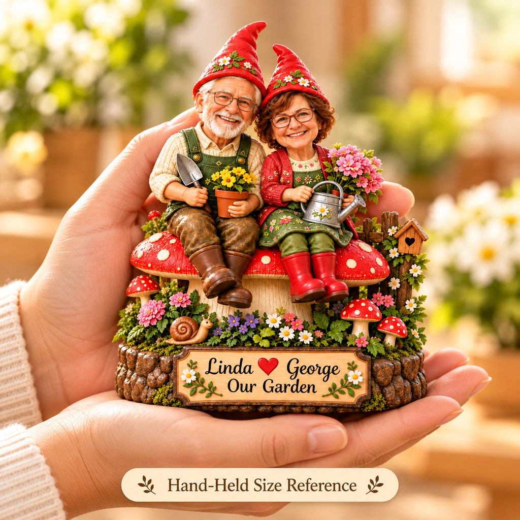 Personalized garden gnome couple 07 handheld