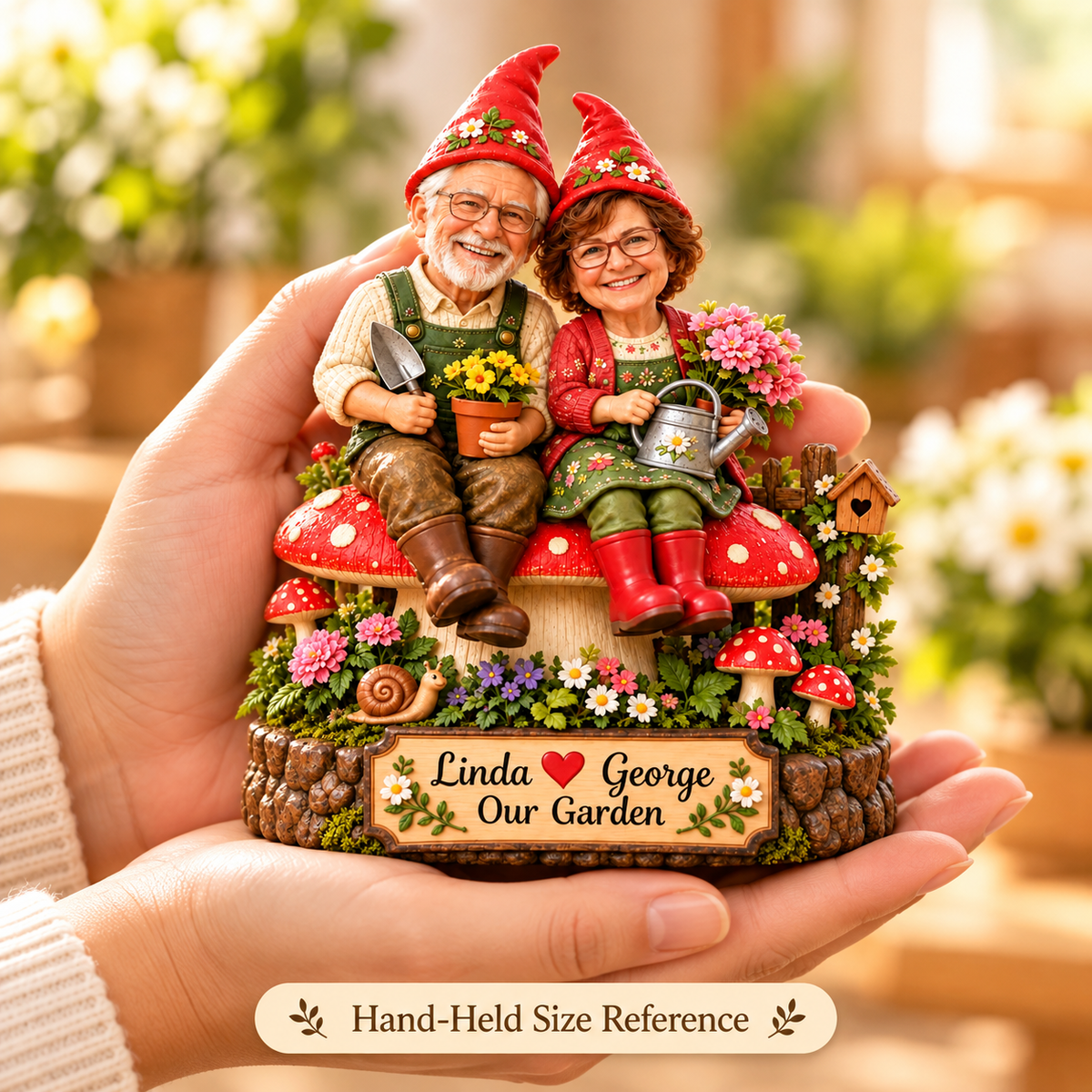 Personalized garden gnome couple 07 handheld
