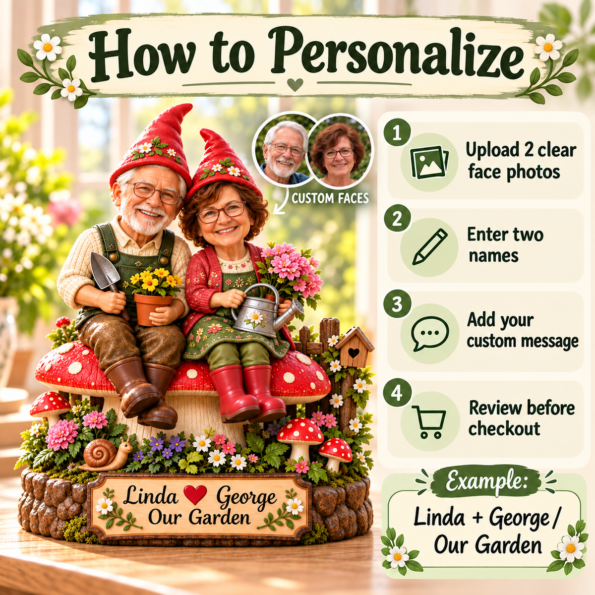 Personalized garden gnome couple 08 how to personalize