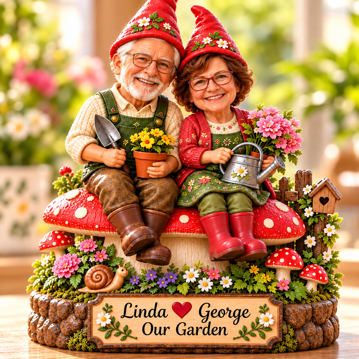 Personalized garden gnome couple 09 gift scene