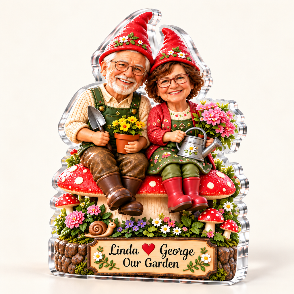 Acrylic Block garden gnome couple