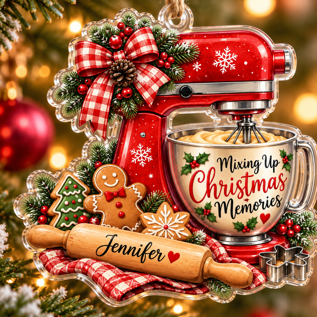 Radatrix personalized stand mixer Christmas ornament detail