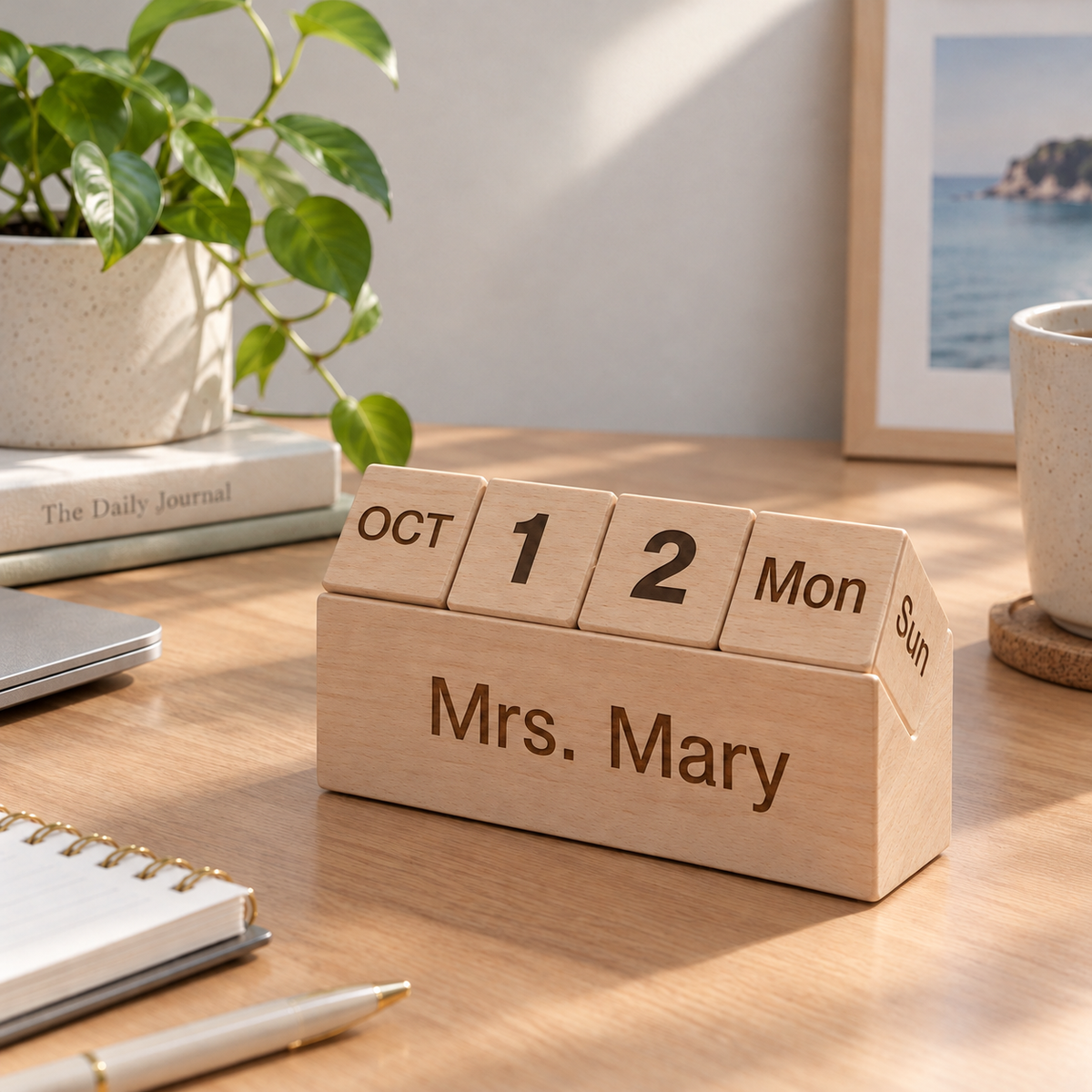 Personalized Wooden Block Perpetual Calendar for Desk