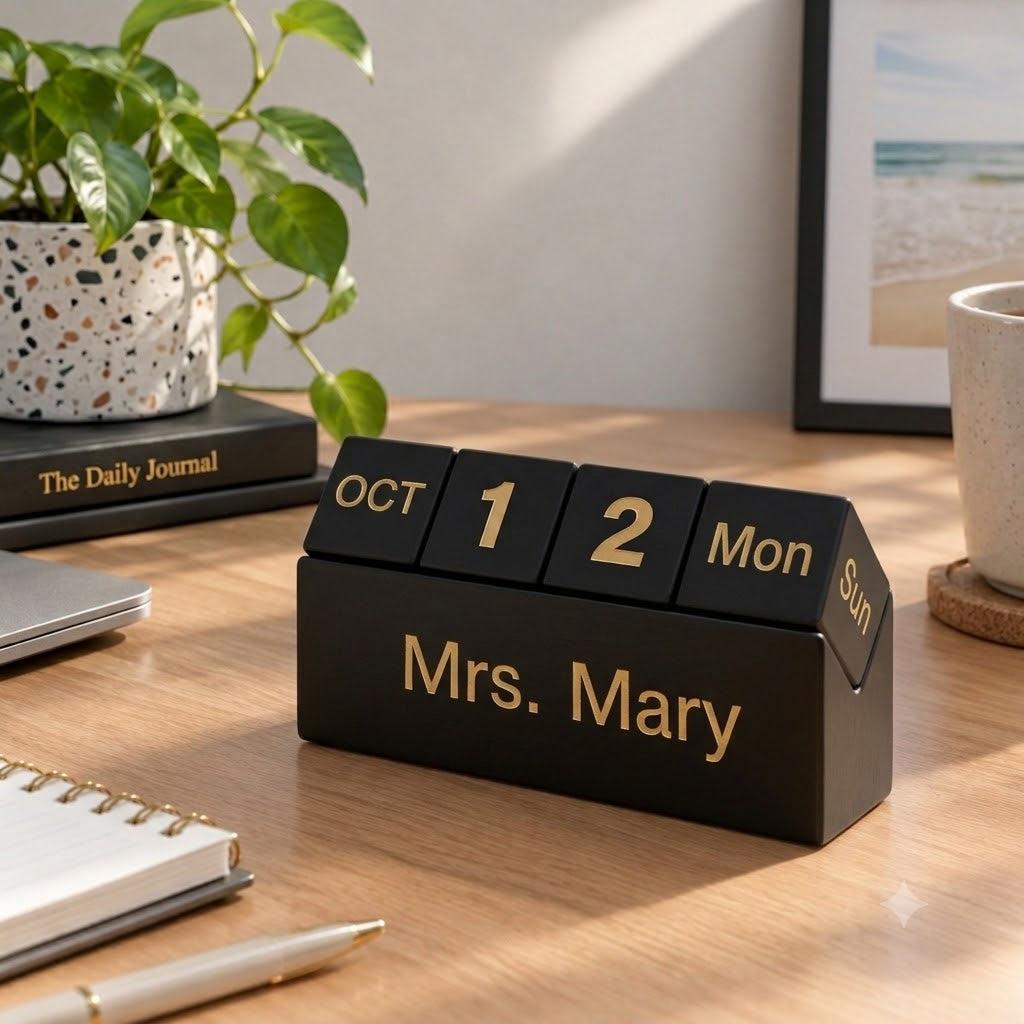 Personalized Wooden Block Perpetual Calendar for Desk