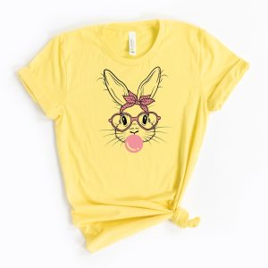 Bunny With Leopard Glasses Easter Tee Shirt For Women
