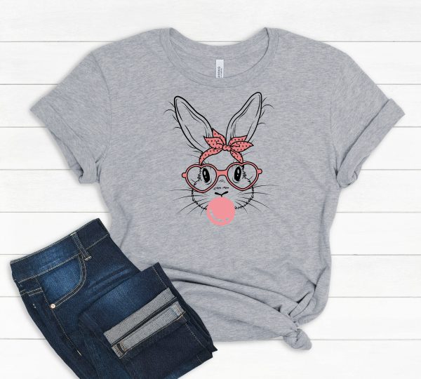 Bunny With Leopard Glasses Easter Tee Shirt For Women