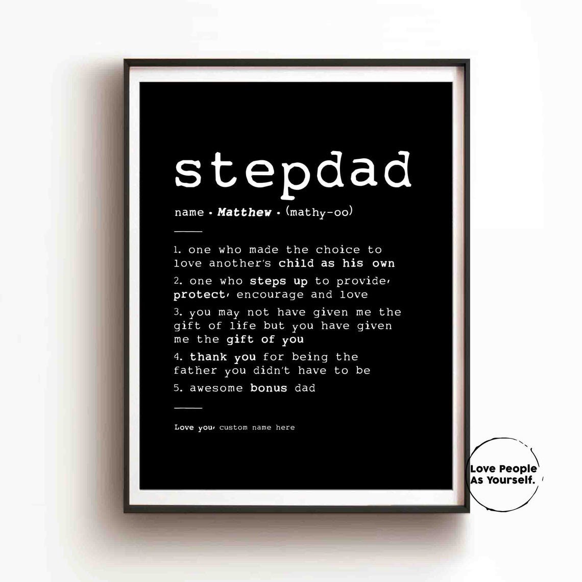 Personalized Fathers Day Gift For Stepdad Custom Name Sign Step Dad Stepfather Encouragement Print