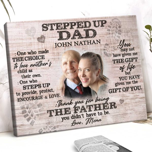 Personalized Stepped Up Dad Wrapped Canvas Gift For Step Wall Decor