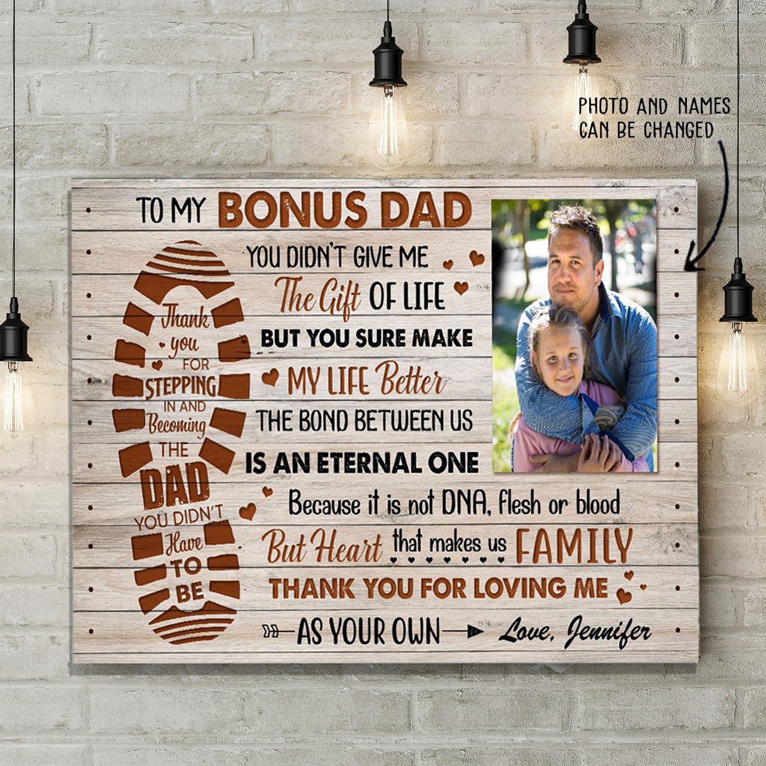 Personalized To My Bonus Dad Canvas Thank You For Becoming The Didn't Have Be Print