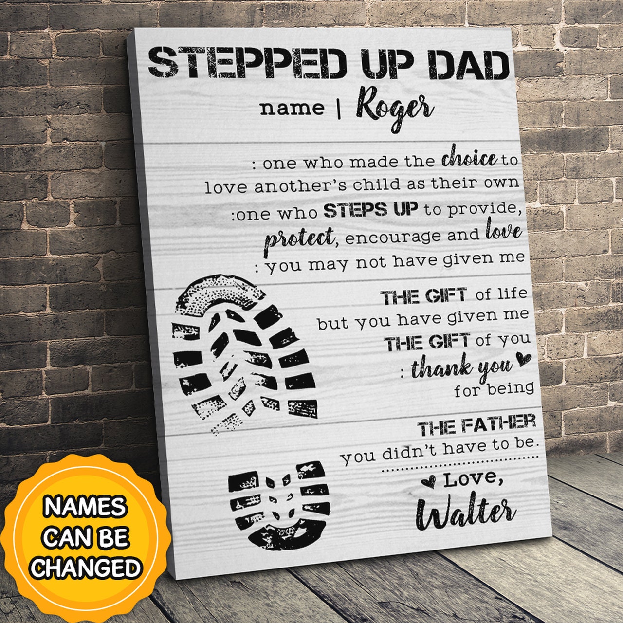 Stepped Up Dad Canvas Gift For Stepdad With Your Name Can Be Personalized