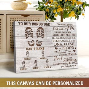 To Our Bonus Dad Footprints Personalized Canvas Stepdad Wall Art
