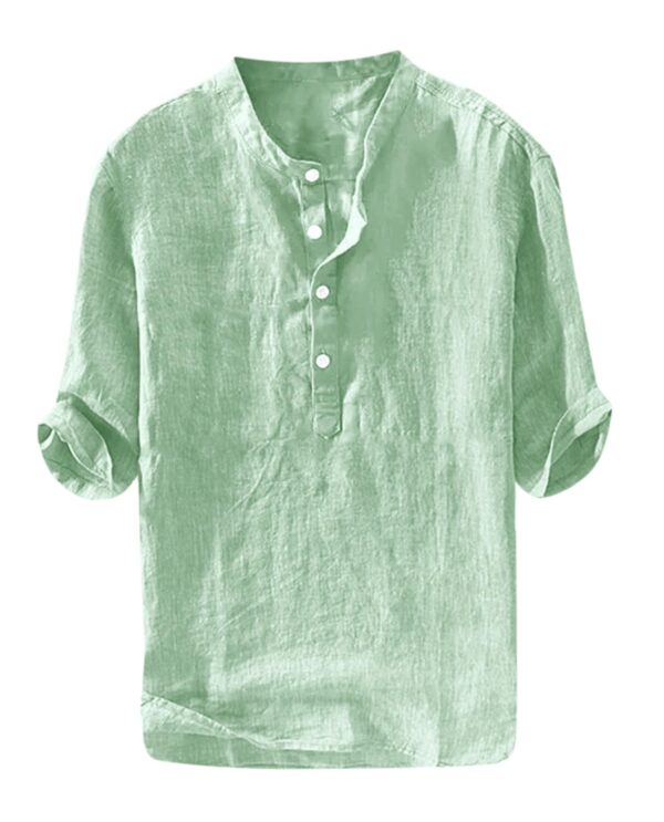 Cotton Linen Henley ¾ Sleeve — Coastal Calm