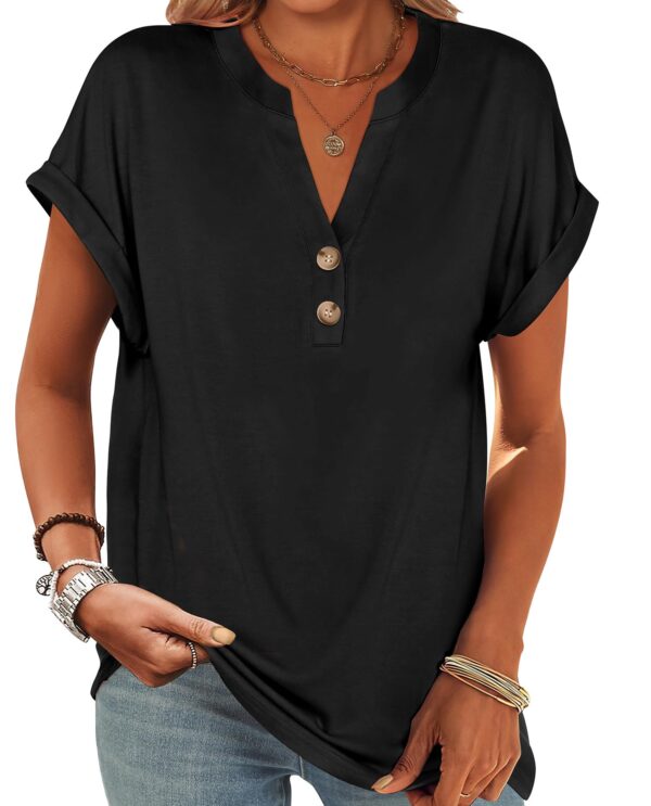 Henley V-Neck Blouse — Vacation Chic