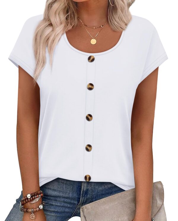 U-Neck Button-Down Cap Sleeve Top — Day Edit