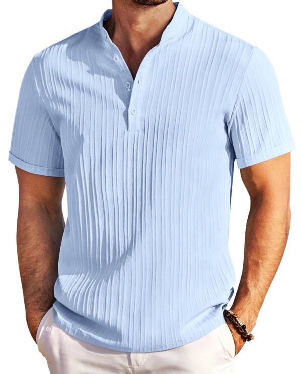 Band Collar Textured Henley — Beach Character