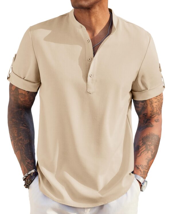 Linen Band Collar Shirt — Free-Form Summer