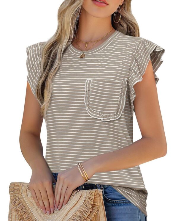 Striped Ruffle Sleeve Top with Pocket — Playful Chic