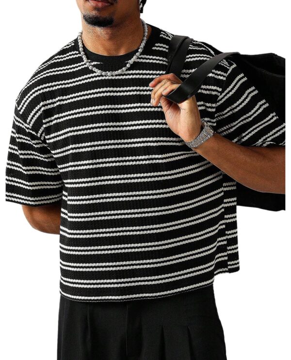 Striped Ribbed Knit Crewneck — Relaxed Structure