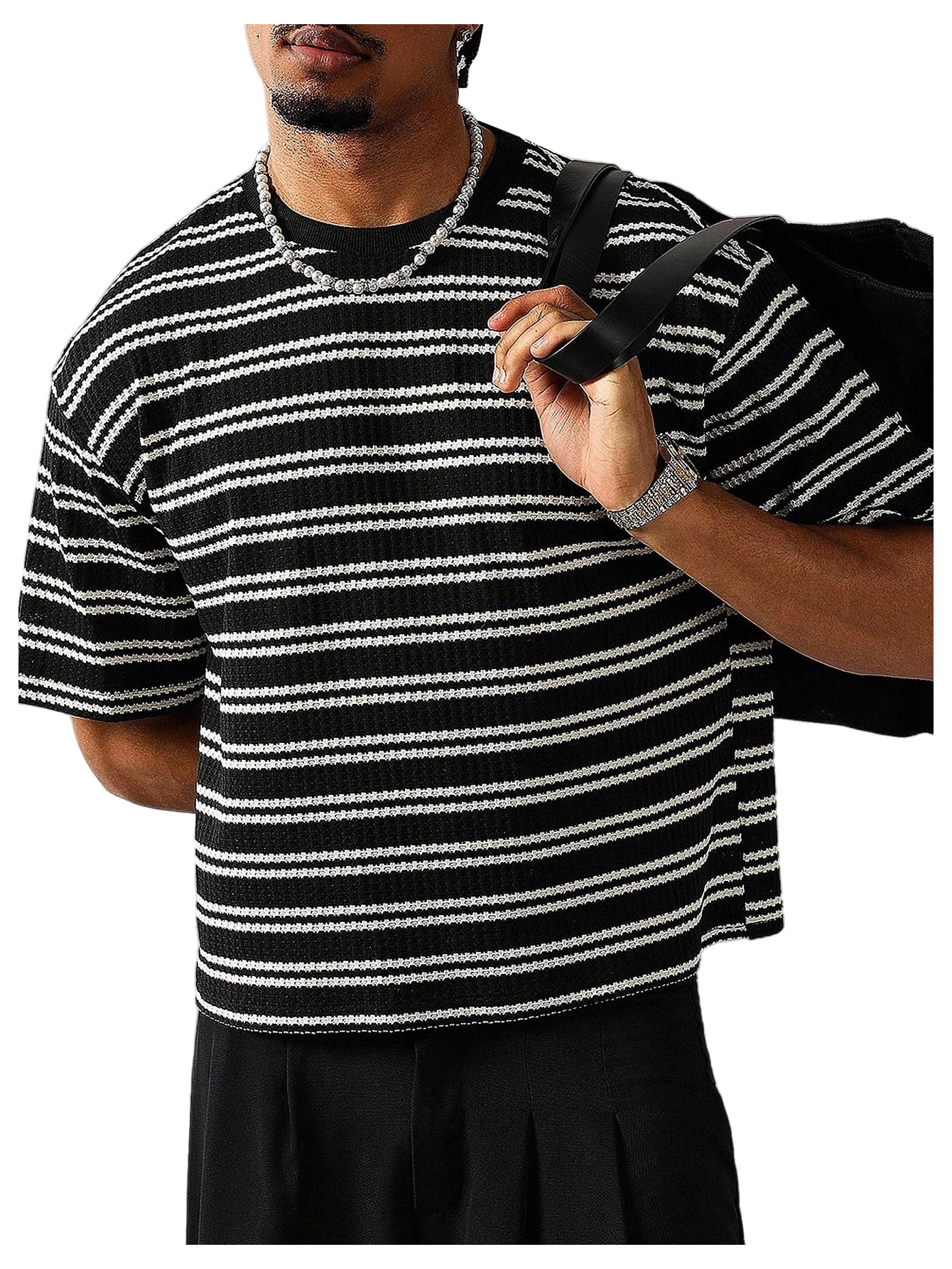 Striped Ribbed Knit Crewneck — Relaxed Structure Striped Ribbed Knit Crewneck — Relaxed Structure