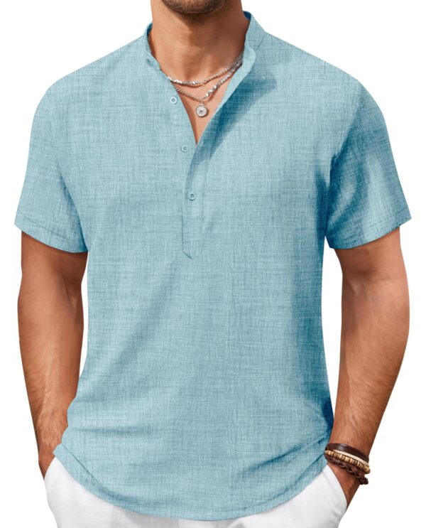 Linen Band Collar Henley — Zen Summer